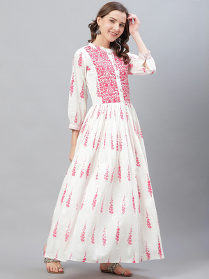 women white cotton floral printed a-line kurta 5