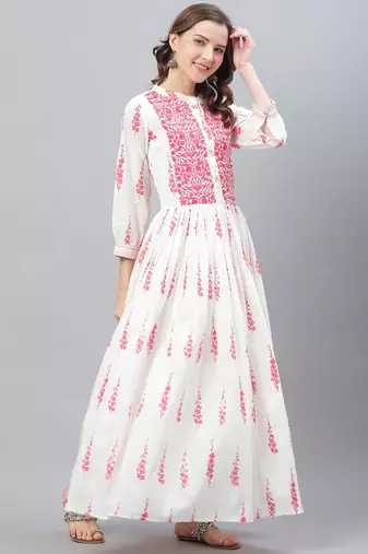 women white cotton floral printed a-line kurta