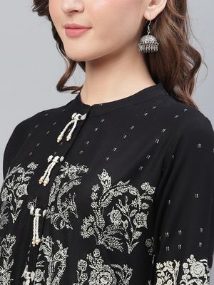 women black cotton ethnic motifs printed a-line kurta 2