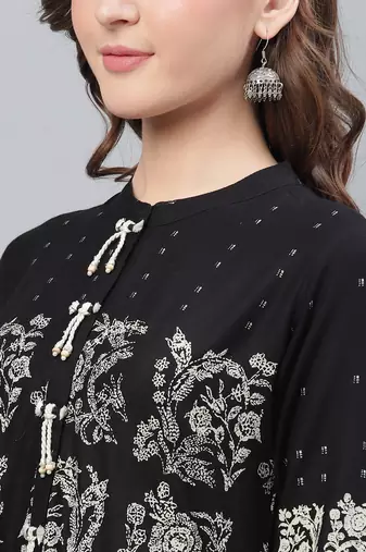 women black cotton ethnic motifs printed a-line kurta