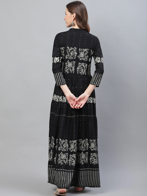 women black cotton ethnic motifs printed a-line kurta 4