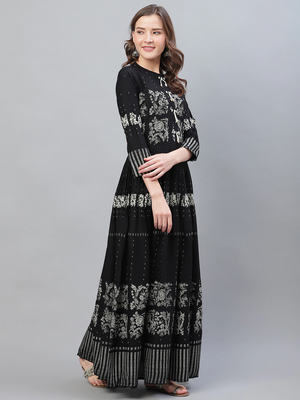 women black cotton ethnic motifs printed a-line kurta 5