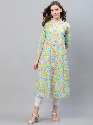 women multicolor rayon blend floral printed a-line kurta 1