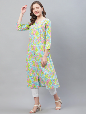 women multicolor rayon blend floral printed a-line kurta 3