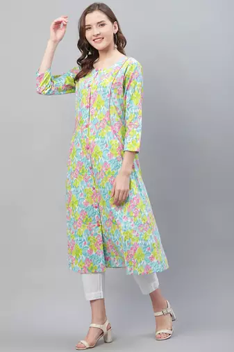 women multicolor rayon blend floral printed a-line kurta