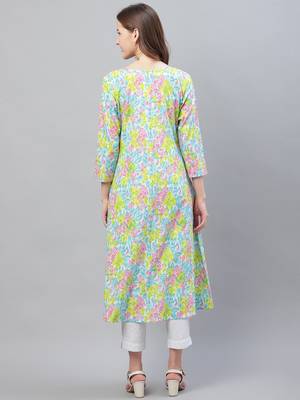 women multicolor rayon blend floral printed a-line kurta 4