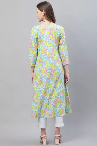 women multicolor rayon blend floral printed a-line kurta