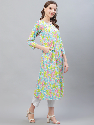 women multicolor rayon blend floral printed a-line kurta 5