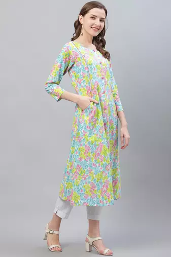 women multicolor rayon blend floral printed a-line kurta
