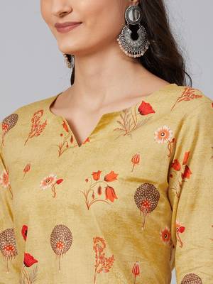 women mustard cotton floral printed straight kurta 2