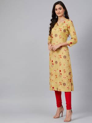 women mustard cotton floral printed straight kurta 3
