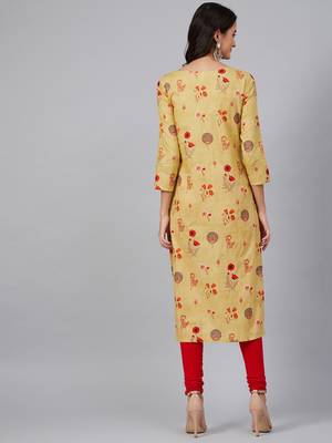 women mustard cotton floral printed straight kurta 4