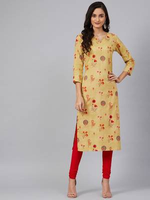 women mustard cotton floral printed straight kurta 5