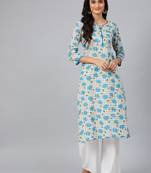 women white cotton floral printed straight kurta