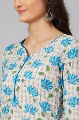 women white cotton floral printed straight kurta