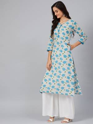 women white cotton floral printed straight kurta 3