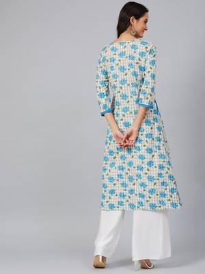 women white cotton floral printed straight kurta 4