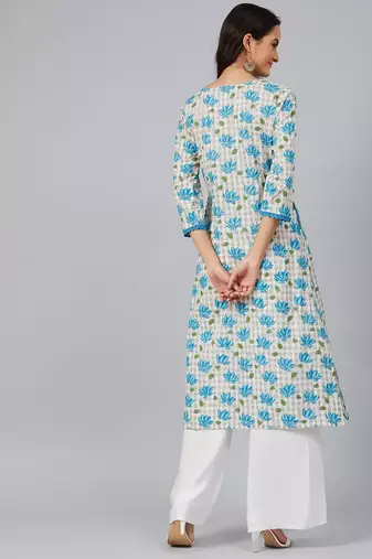 women white cotton floral printed straight kurta