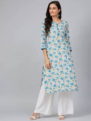 women white cotton floral printed straight kurta 5