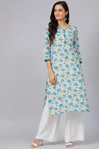 women white cotton floral printed straight kurta
