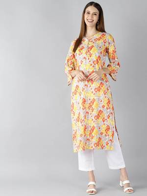 women white cotton floral printed straight kurta 1