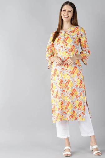 women white cotton floral printed straight kurta
