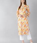 women white cotton floral printed straight kurta