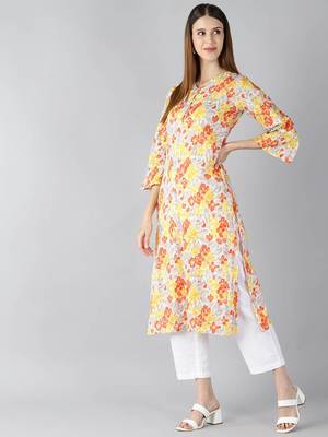 women white cotton floral printed straight kurta 3