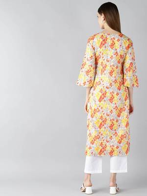 women white cotton floral printed straight kurta 4