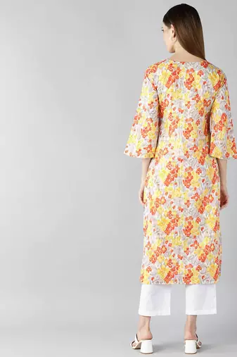 women white cotton floral printed straight kurta