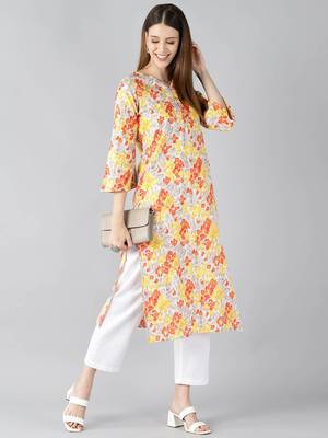 women white cotton floral printed straight kurta 5