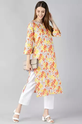 women white cotton floral printed straight kurta