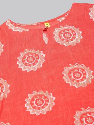 women coral cotton ethnic motifs printed straight kurta 2