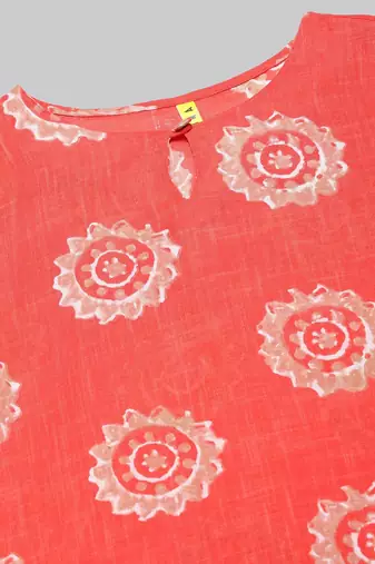 women coral cotton ethnic motifs printed straight kurta
