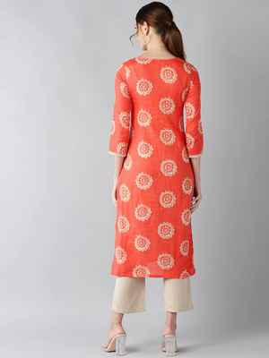 women coral cotton ethnic motifs printed straight kurta 4