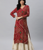 Red Rayon Bandhani Printed Kurti