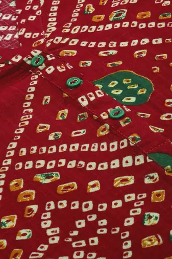 Red Rayon Bandhani Printed Kurti