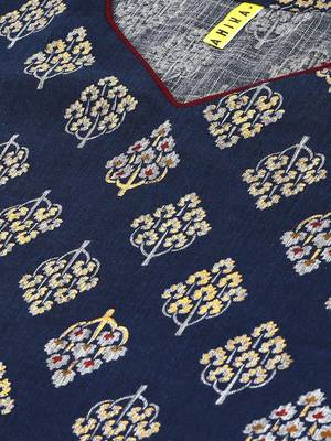 women navy blue cotton ethnic motifs printed straight kurta 3