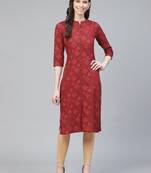 women maroon cotton ethnic motifs printed straight kurta
