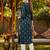 women teal cotton geometric printed straight kurta