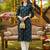 women teal cotton geometric printed straight kurta