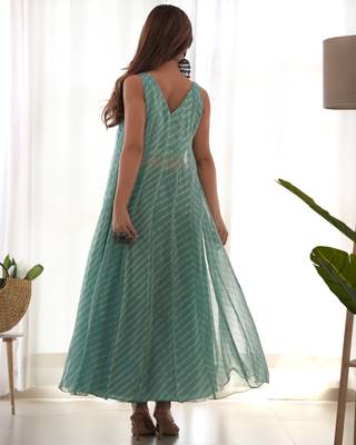 Fern green leheriya anarkali palazzo set 3
