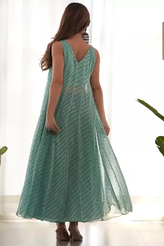 Fern green leheriya anarkali palazzo set