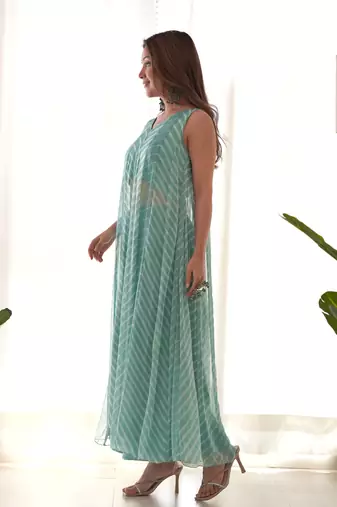 Fern green leheriya anarkali palazzo set