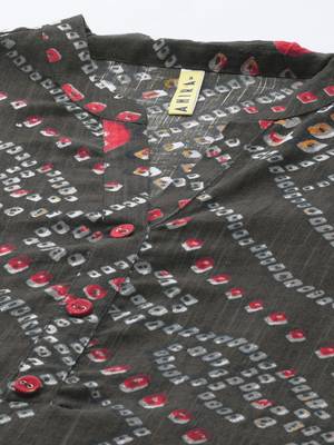 women charcoal grey cotton bandhani printed straight kurta 2