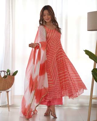 peach baddhani anarkali palazzo set with dupatta 1