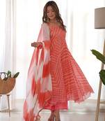 Creamy peach baddhani anarkali palazzo set with dupatta