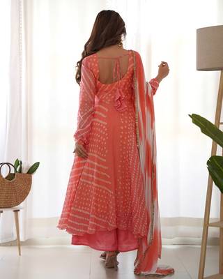 peach baddhani anarkali palazzo set with dupatta 2