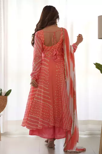 peach baddhani anarkali palazzo set with dupatta