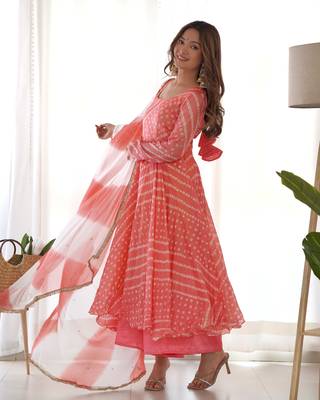 peach baddhani anarkali palazzo set with dupatta 3